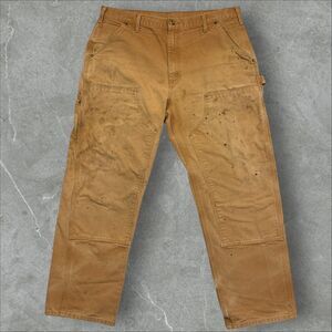 Vintage Carhartt B136 BRN Distressed Faded Double Knee Carpenter Pants - 36x30